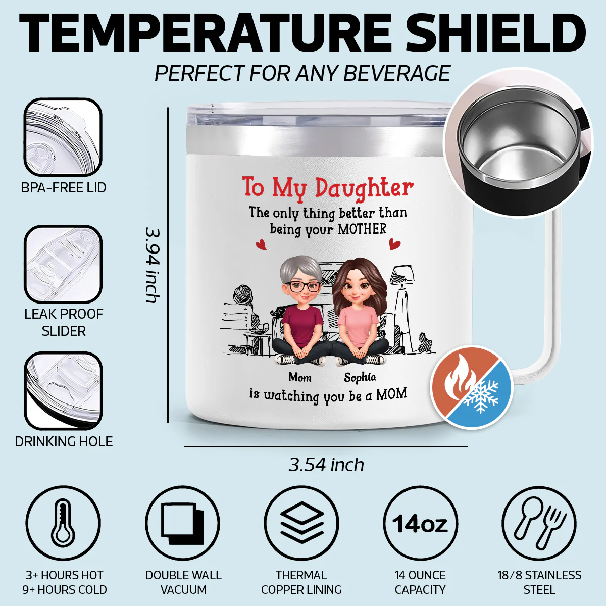 To My Daughter From Mom Dad - Personalized Tumbler With Handle - Heartfelt Mother's Day Gift For Daughter - Image 9
