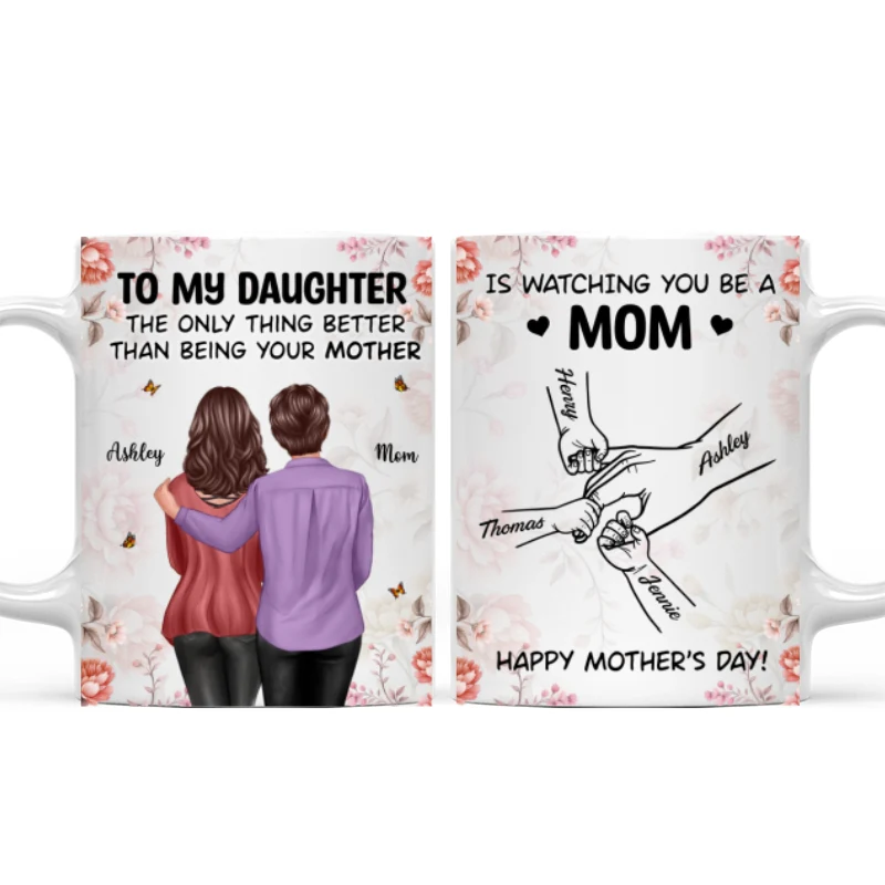 To My Daughter From Mom Hands Outline Floral Pink Tone - Personalized Mug - Mother's Day Gift For Daughter - Image 13