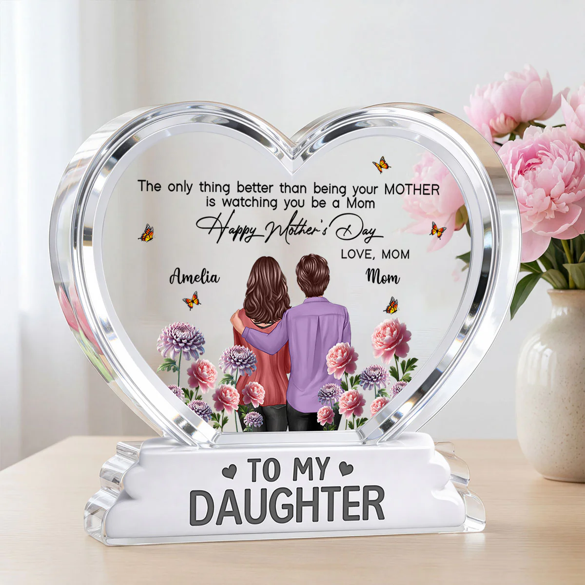 To My Daughter From Mom Happy Mother's Day Birth Flower 2D Flat - Personalized Acrylic Block Plaque - Image 2