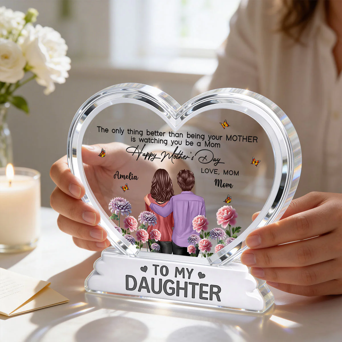 To My Daughter From Mom Happy Mother's Day Birth Flower 2D Flat - Personalized Acrylic Block Plaque - Image 3