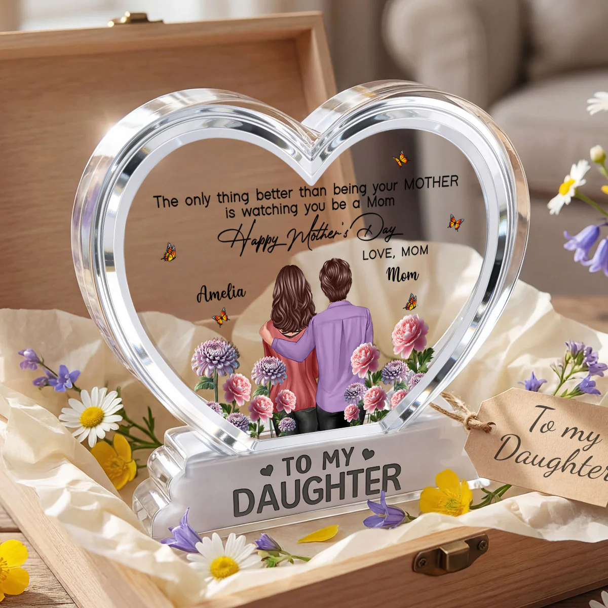 To My Daughter From Mom Happy Mother's Day Birth Flower 2D Flat - Personalized Acrylic Block Plaque - Image 6