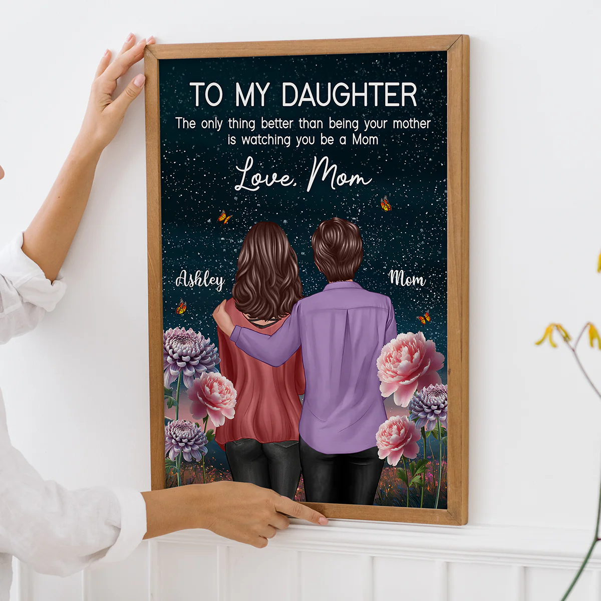 To My Daughter From Mom Happy Mother's Day Birth Flower Beautiful Hill At Night Personalized Poster - Image 9