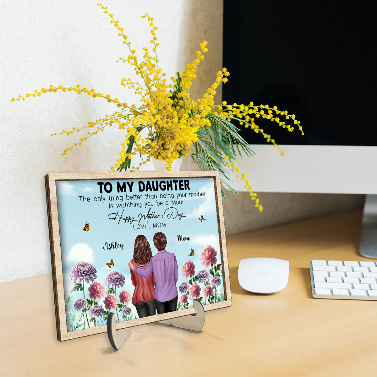 To My Daughter From Mom Happy Mother's Day Birth Flower Personalized 2-Layer Wooden Plaque, Gift For Daughter - Image 3