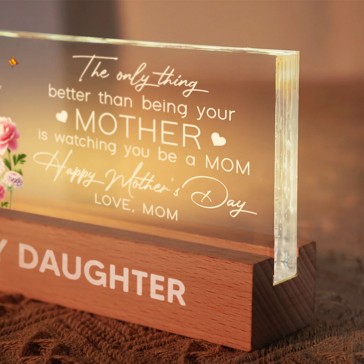 To My Daughter From Mom Happy Mother's Day Birth Flower Personalized Acrylic Block LED Night Light - Image 6