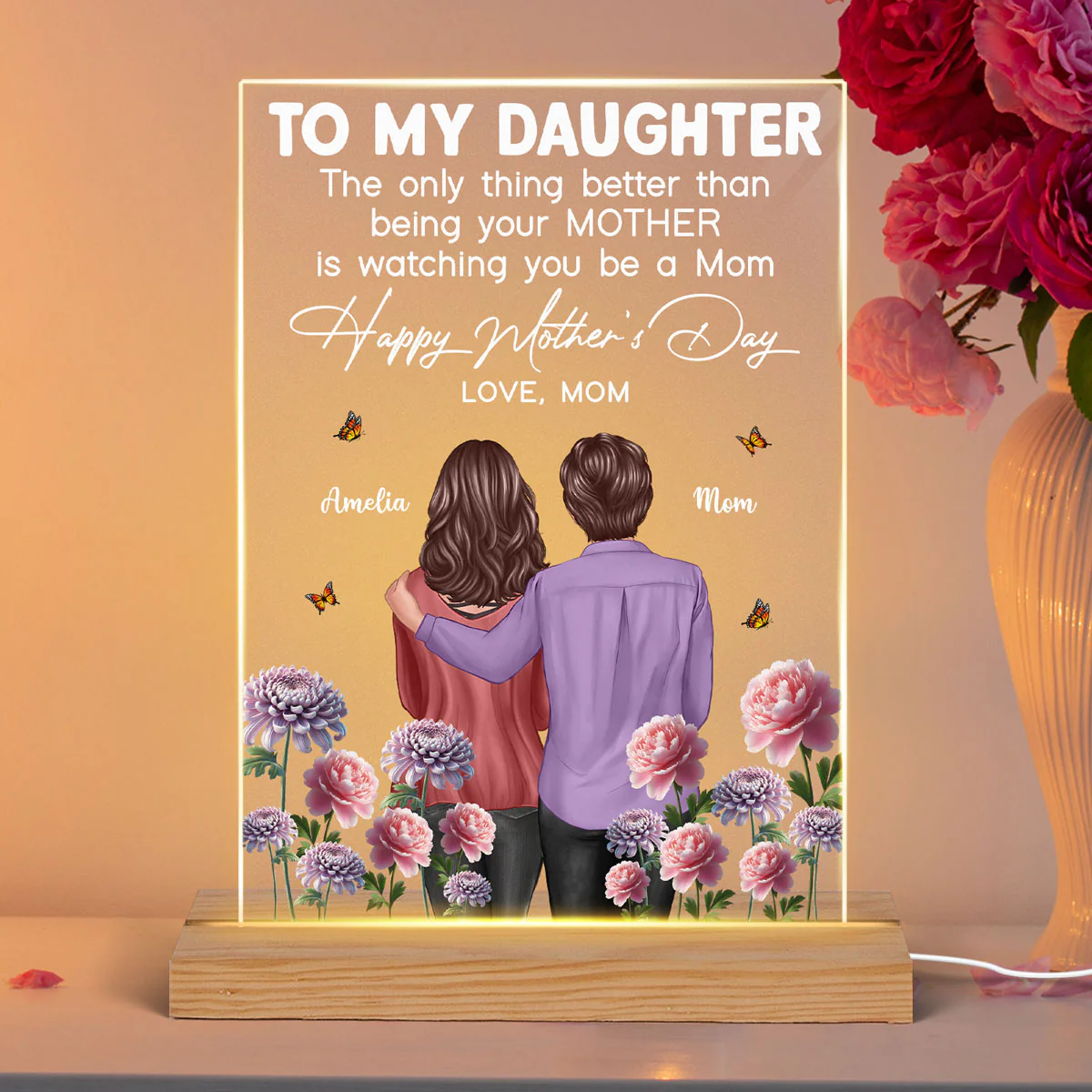 To My Daughter From Mom Happy Mother's Day Birth Flower Personalized Acrylic Plaque With LED Night Light, Gift For Daughter - Image 10