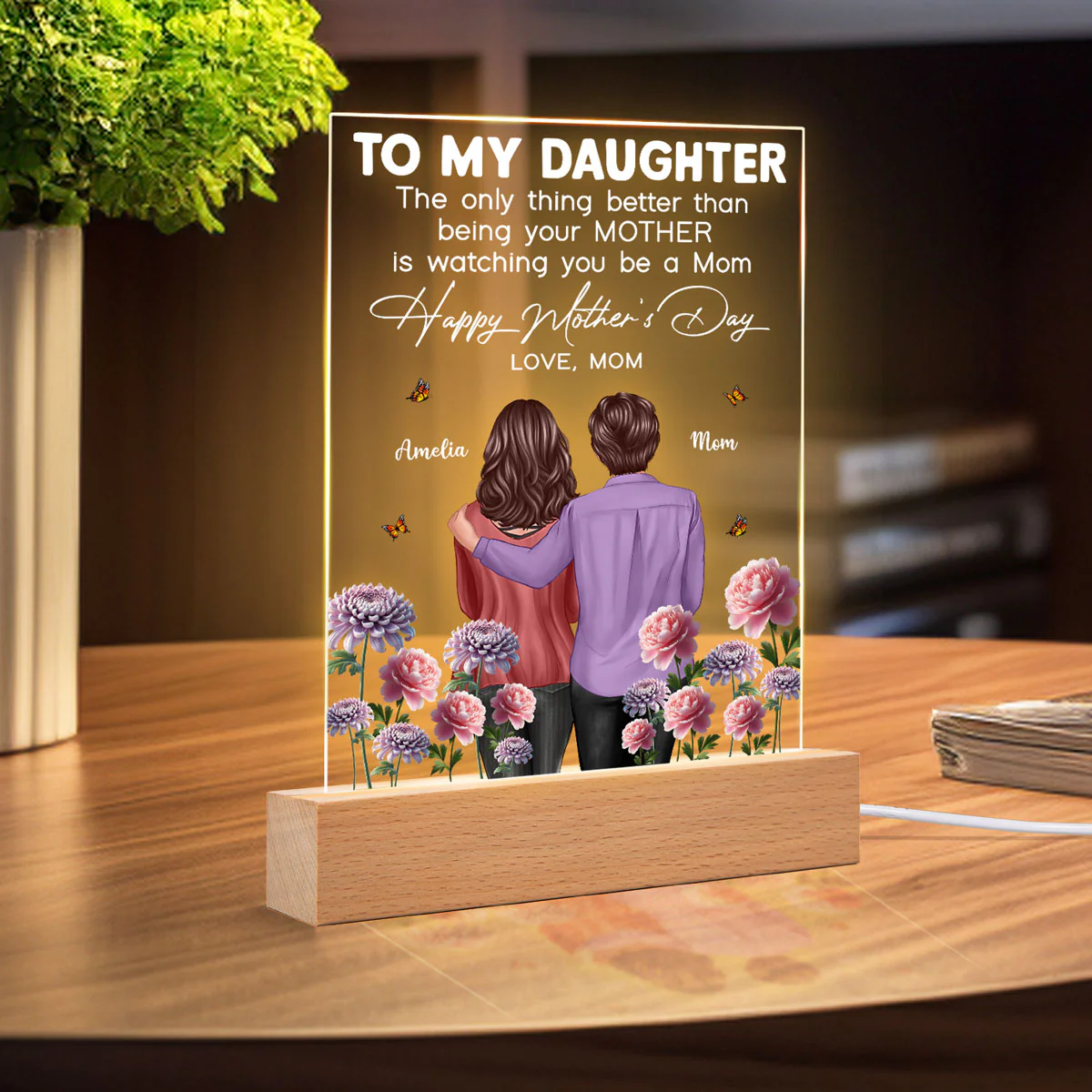 To My Daughter From Mom Happy Mother's Day Birth Flower Personalized Acrylic Plaque With LED Night Light, Gift For Daughter - Image 4