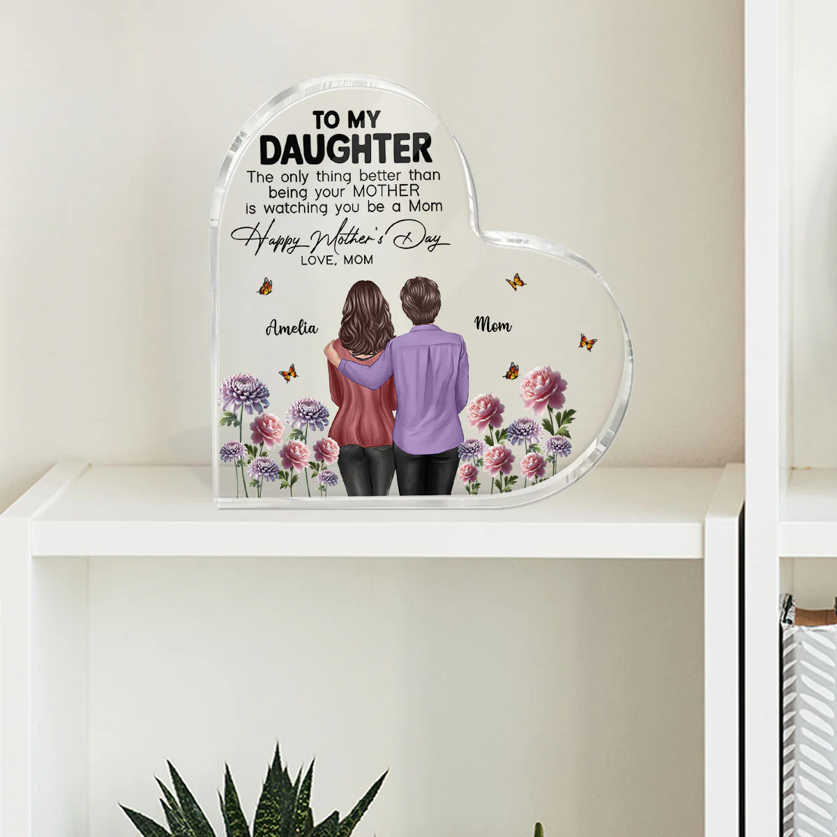 To My Daughter From Mom Happy Mother's Day Birth Flower Personalized Heart Acrylic Block Plaque - Image 8