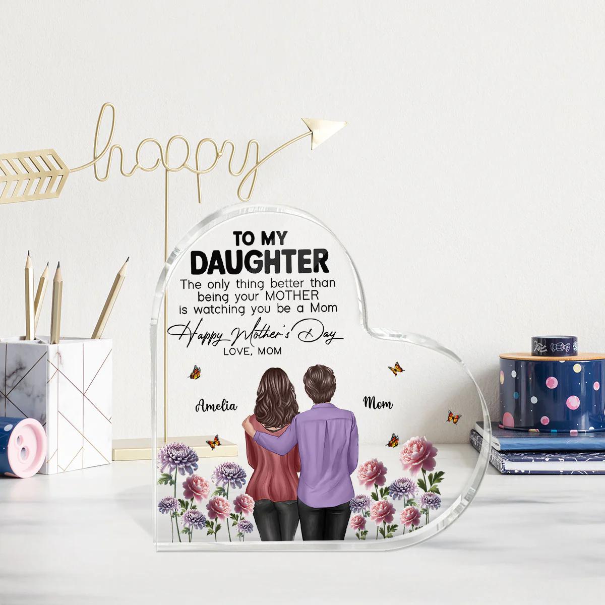 To My Daughter From Mom Happy Mother's Day Birth Flower Personalized Heart Acrylic Block Plaque - Image 9