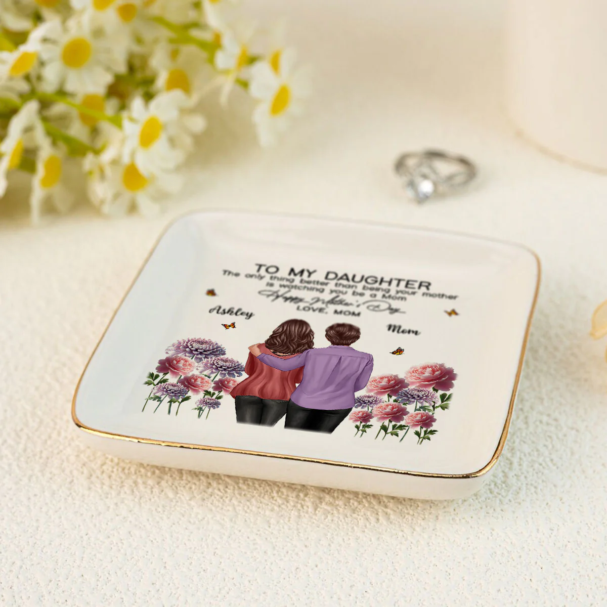 To My Daughter From Mom Happy Mother's Day Birth Flower Personalized Jewelry Dish, Gift For Daughter - Image 4