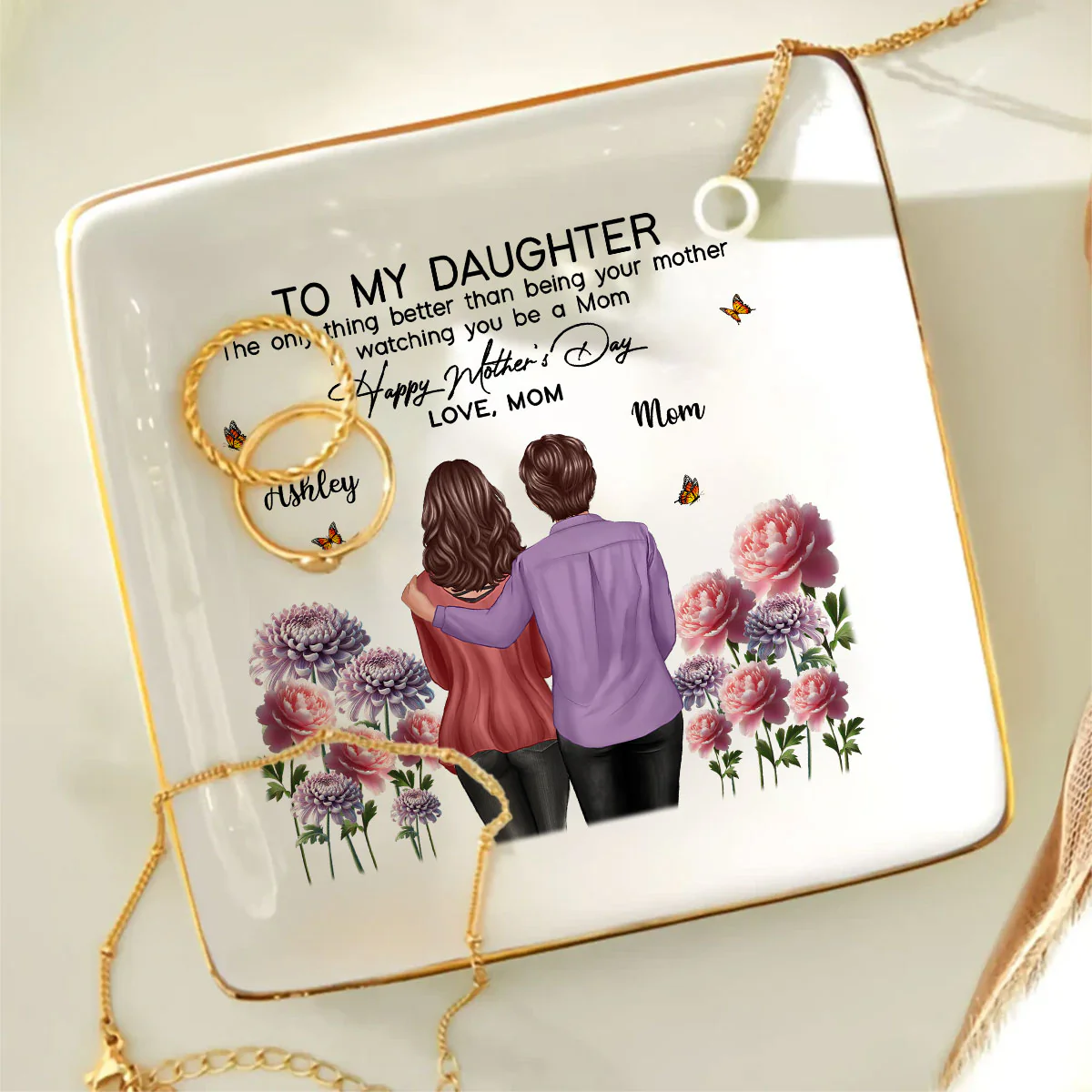 To My Daughter From Mom Happy Mother's Day Birth Flower Personalized Jewelry Dish, Gift For Daughter - Image 5