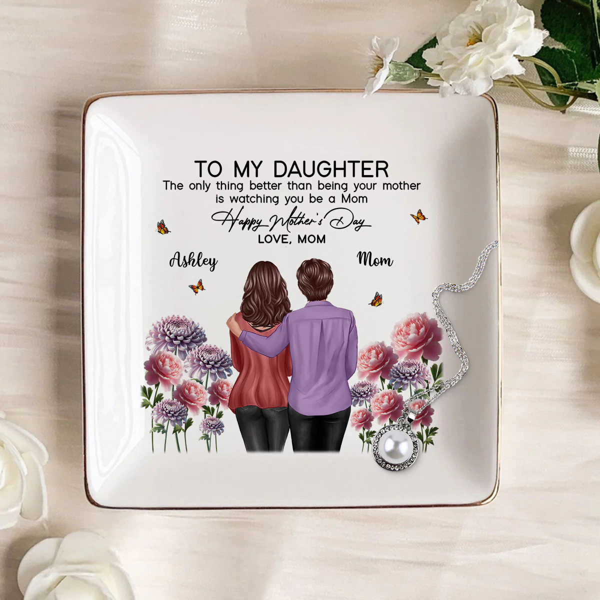 To My Daughter From Mom Happy Mother's Day Birth Flower Personalized Jewelry Dish, Gift For Daughter - Image 6