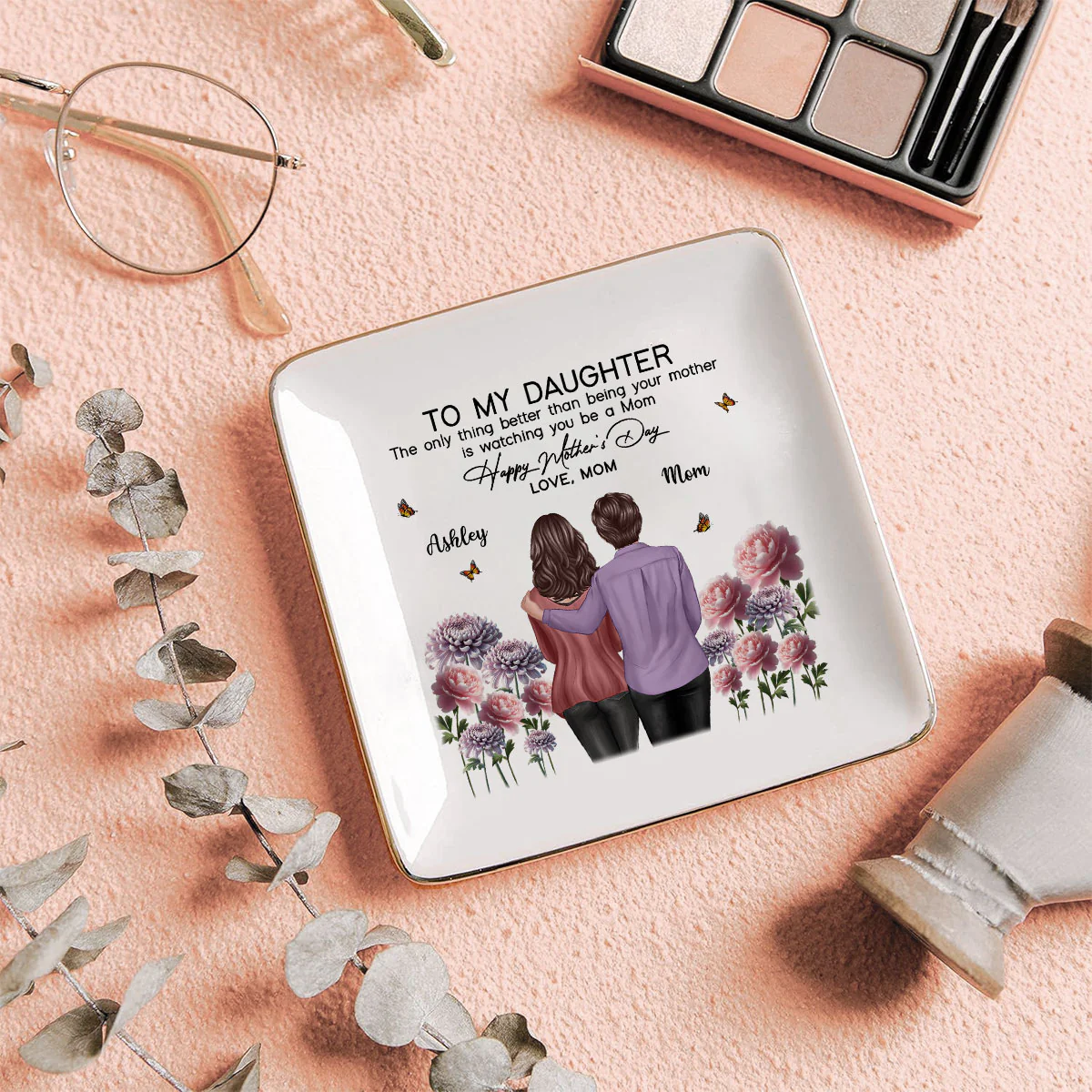 To My Daughter From Mom Happy Mother's Day Birth Flower Personalized Jewelry Dish, Gift For Daughter - Image 7