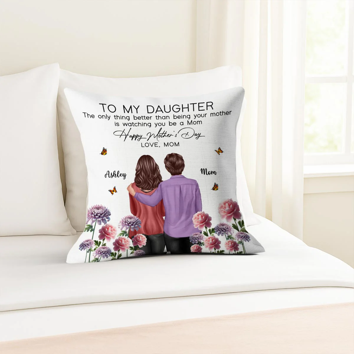 To My Daughter From Mom Happy Mother's Day Birth Flower Personalized Pillow, Gift For Daughter - Image 8