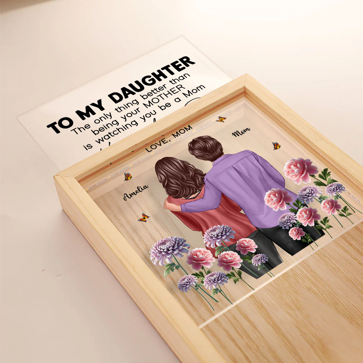 To My Daughter From Mom Happy Mother's Day Birth Flower Personalized Wooden Frame LED Light Box, Gift For Daughter - Image 5