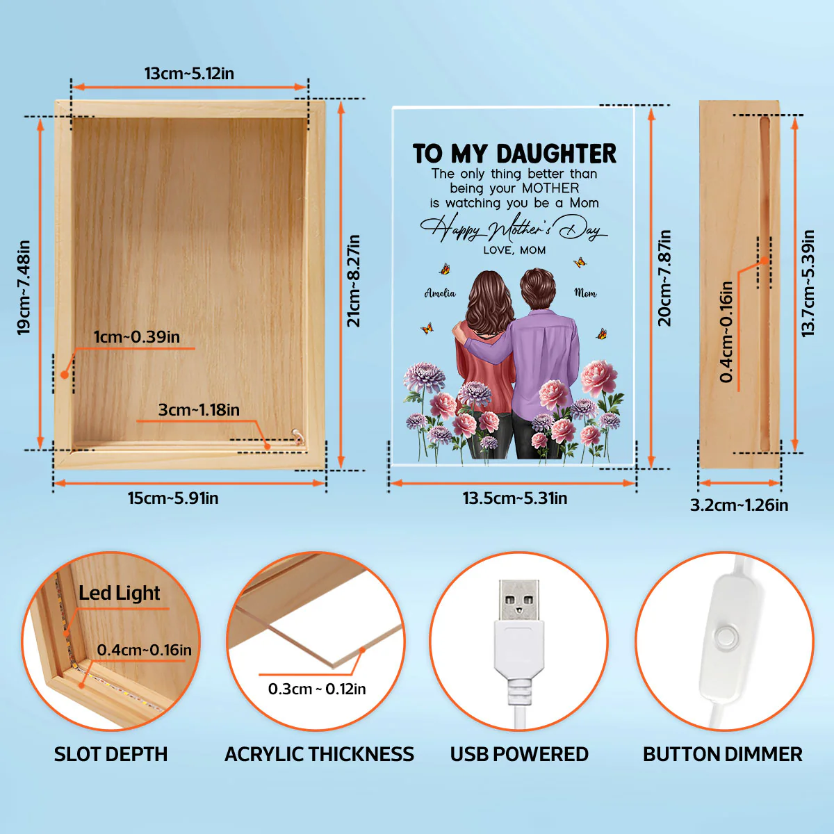 To My Daughter From Mom Happy Mother's Day Birth Flower Personalized Wooden Frame LED Light Box, Gift For Daughter - Image 6
