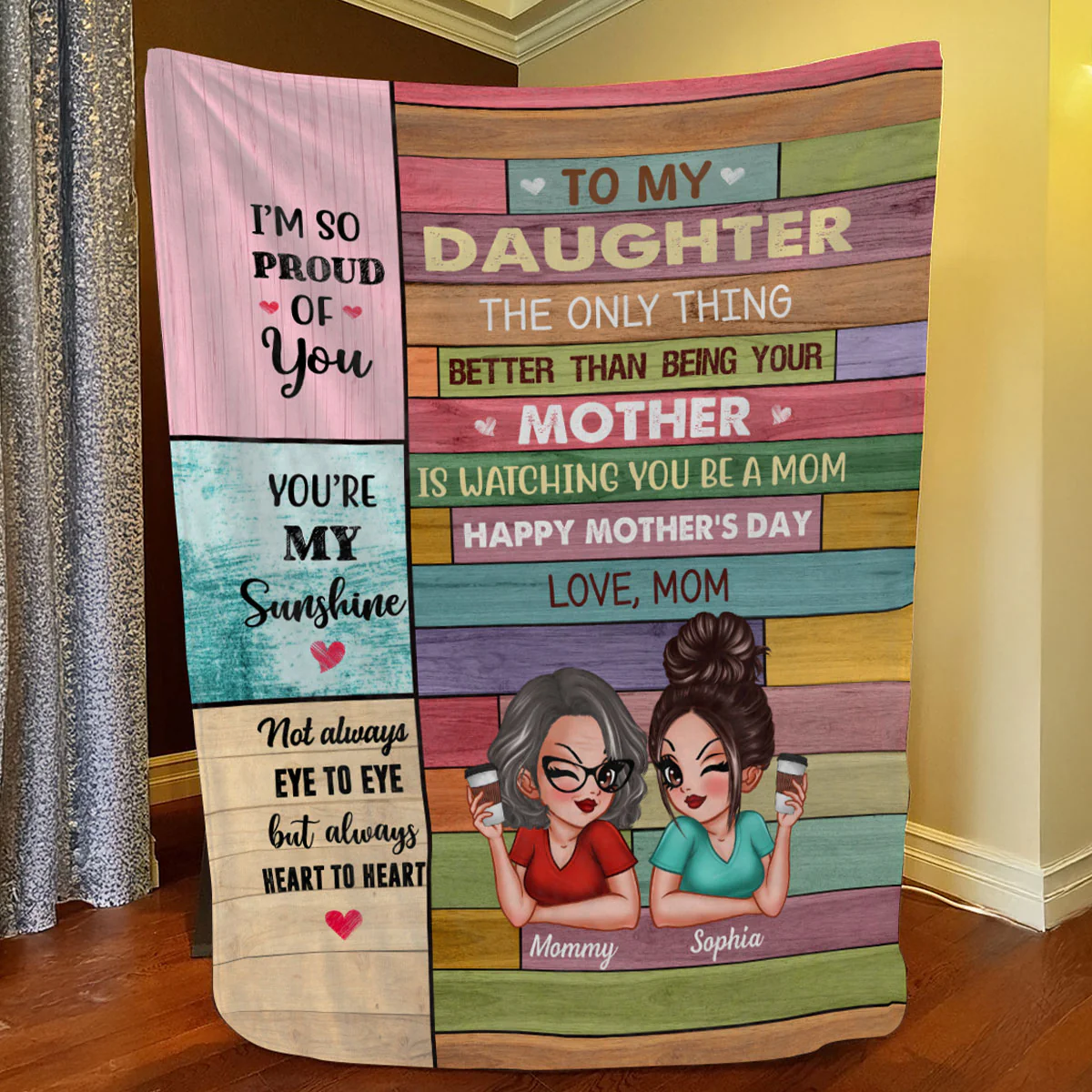 To My Daughter From Mom Happy Mother's Day Colorful Wood Pallets Texture Personalized Fleece Blanket - Image 2
