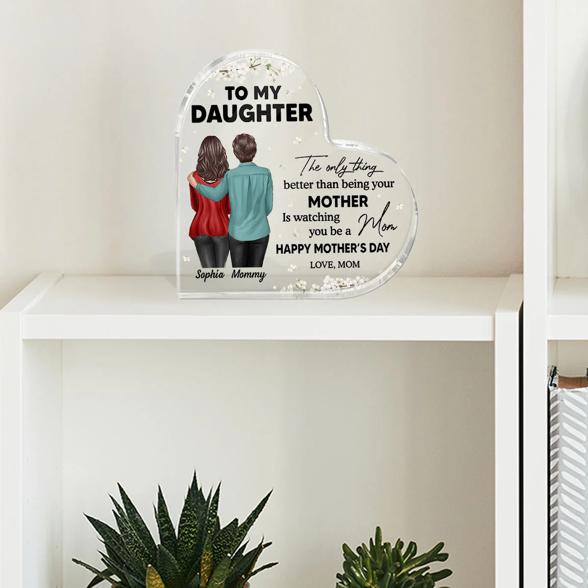 To My Daughter From Mom Happy Mother's Day Floral Personalized Heart Acrylic Block Plaque, Gift For Daughter - Image 12