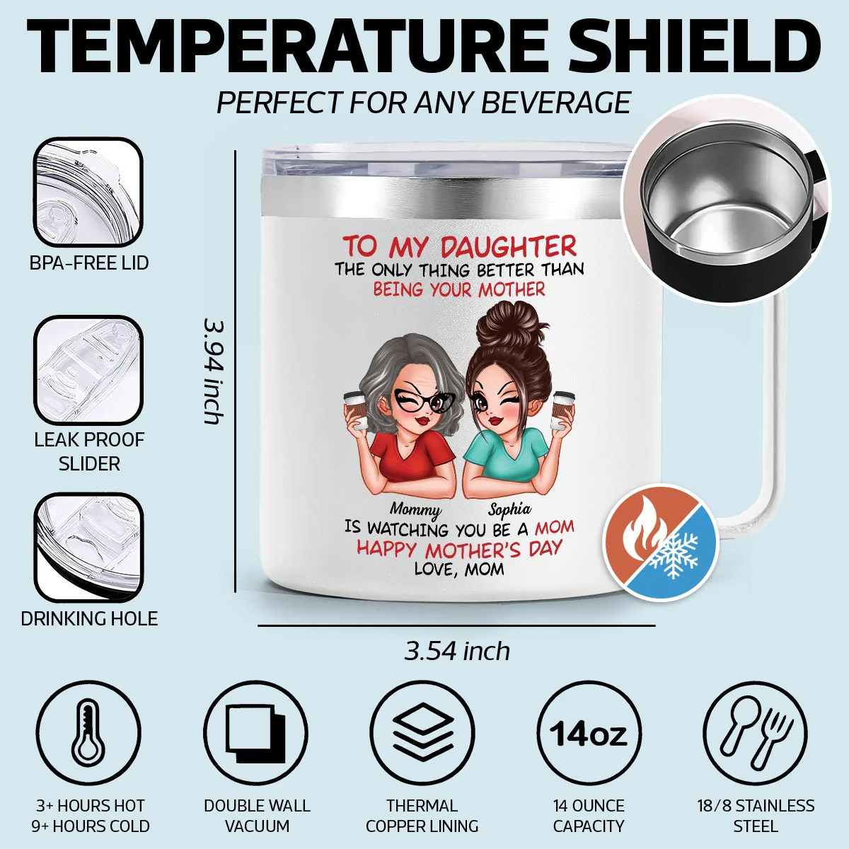 To My Daughter From Mom Happy Mother's Day Personalized Stainless Tumbler With Handle - Image 5