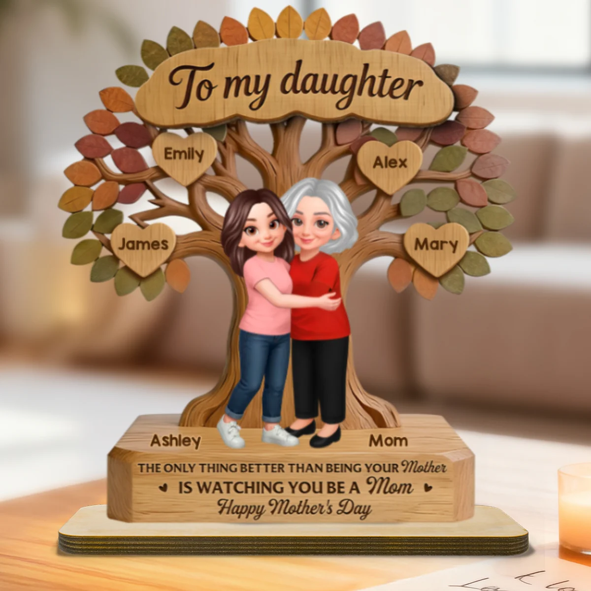 To My Daughter From Mom Happy Mother's Day Tree Of Life Custom Kids Names - Personalized 2-Layered Wooden Plaque - Mother's Day Gift For Daughter - Image 11