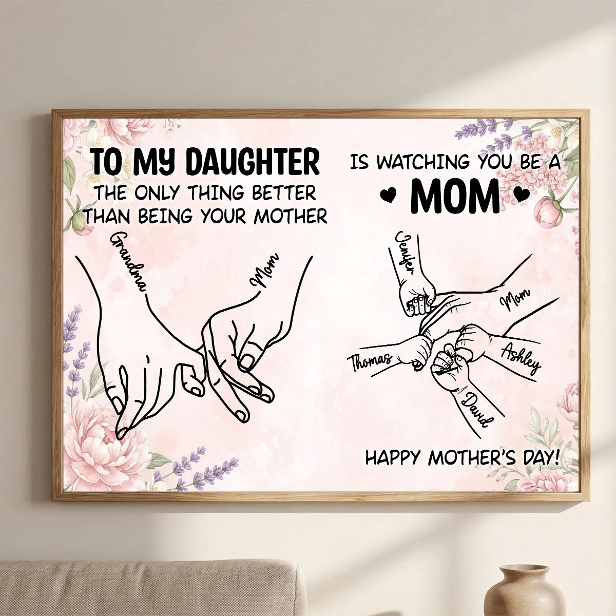 To My Daughter From Mom Holding Hands Custom Kids Names - Personalized Poster - Mother's Day Gift For Daughter
