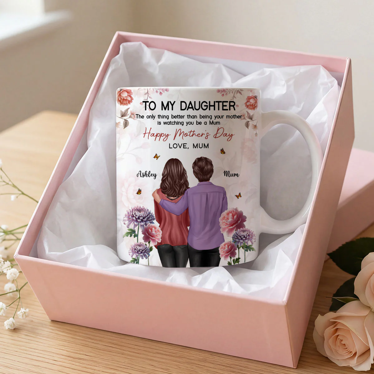 To My Daughter From Mum Birth Month Flower Floral Pink Tone - Personalised Mug - Mother's Day - Image 4