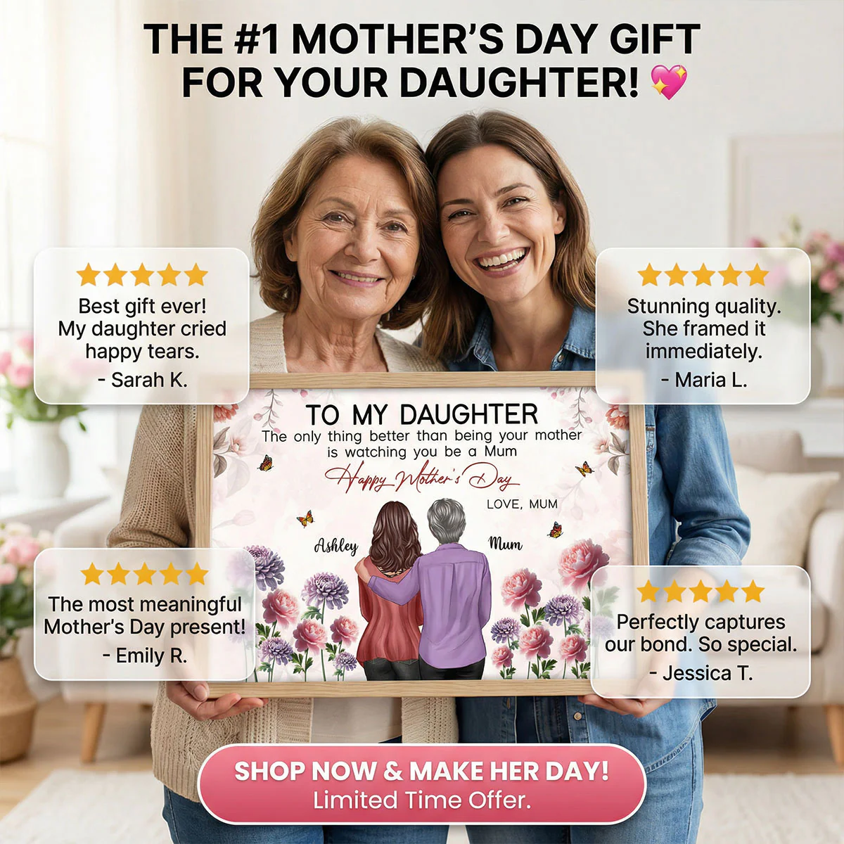 To My Daughter From Mum Birth Month Flower Floral Pink Tone - Personalised Poster - Image 13