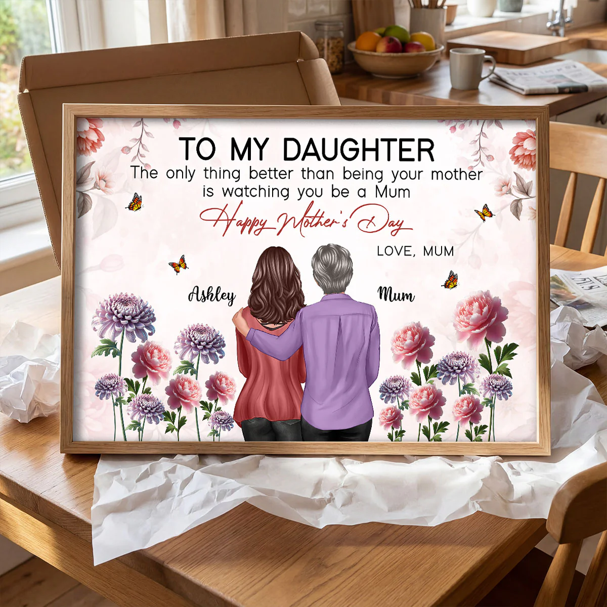 To My Daughter From Mum Birth Month Flower Floral Pink Tone - Personalised Poster - Image 3