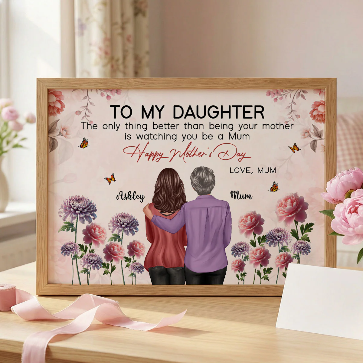 To My Daughter From Mum Birth Month Flower Floral Pink Tone - Personalised Poster - Image 4