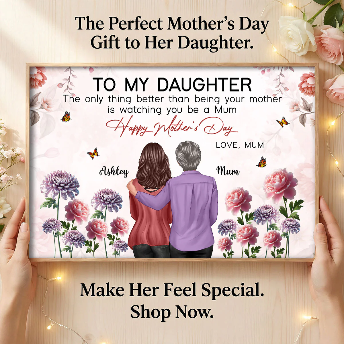 To My Daughter From Mum Birth Month Flower Floral Pink Tone - Personalised Poster - Image 9