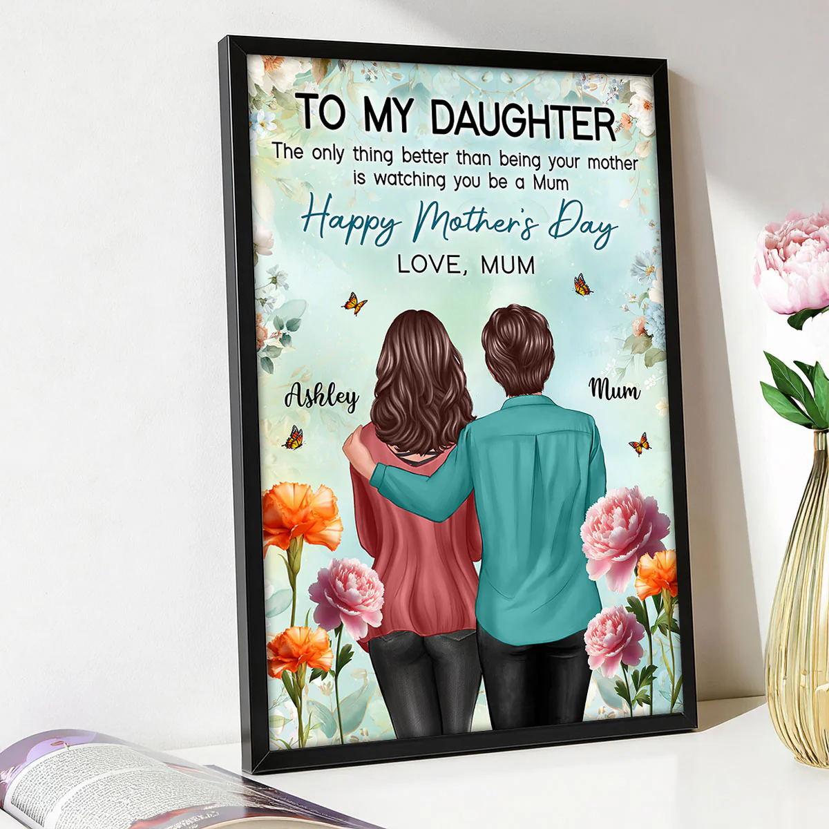 To My Daughter From Mum Birth Month Flower Happy Mother's Day Floral Green Tone - Personalised Poster - UK Mother's Day - Image 8