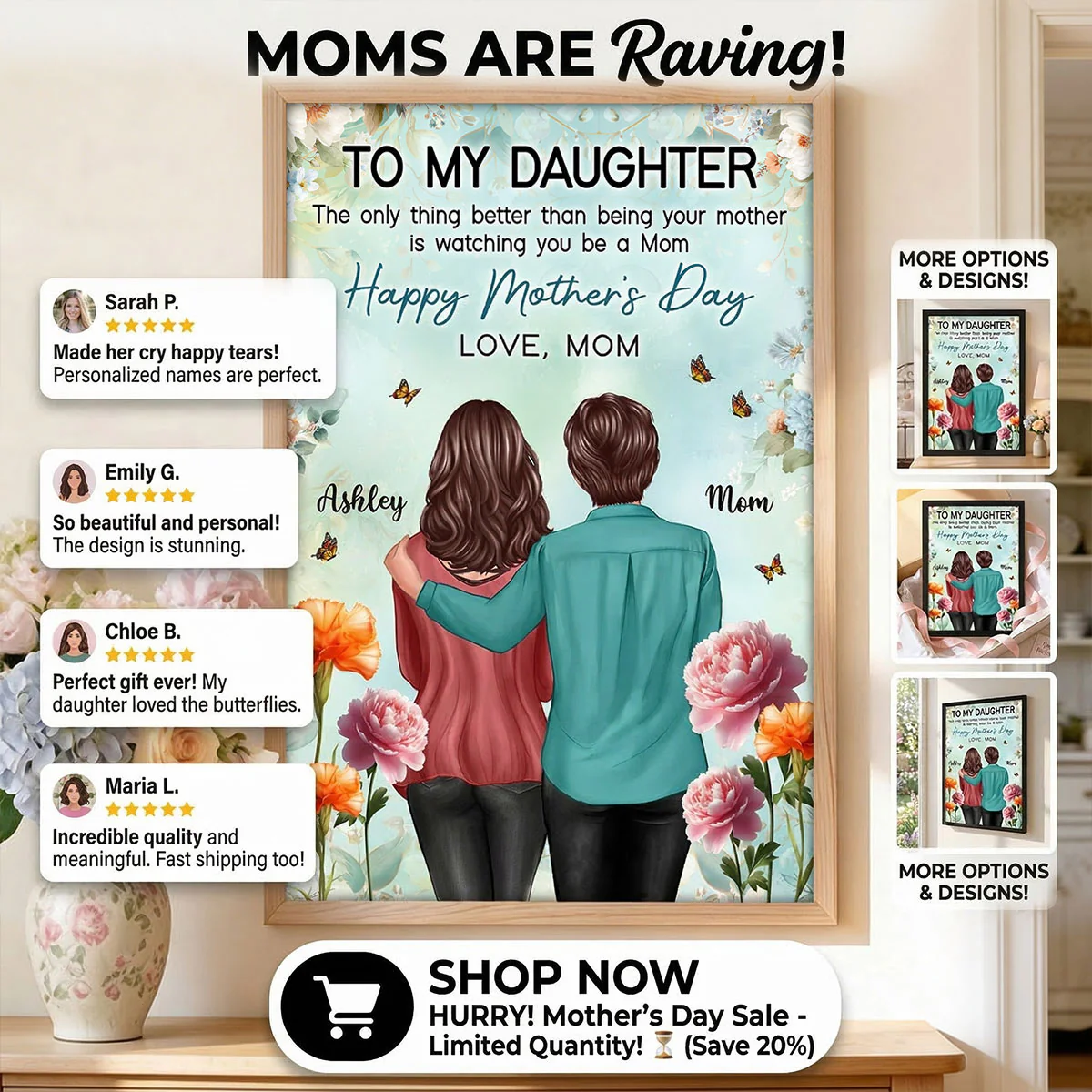 To My Daughter From Mom Birth Month Flower Happy Mother's Day Floral Green Tone - Personalized Poster - Image 10