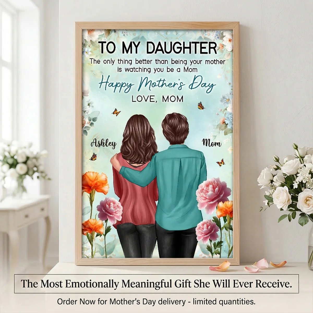 To My Daughter From Mom Birth Month Flower Happy Mother's Day Floral Green Tone - Personalized Poster - Image 11