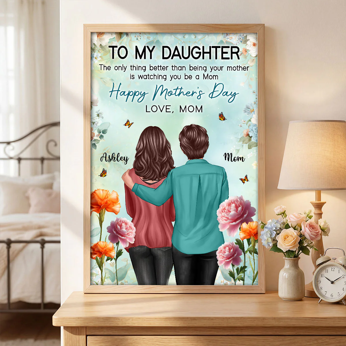 To My Daughter From Mom Birth Month Flower Happy Mother's Day Floral Green Tone - Personalized Poster - Image 2