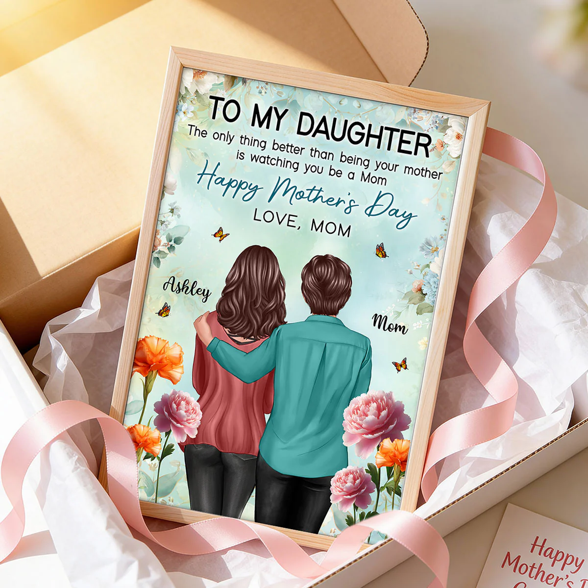 To My Daughter From Mom Birth Month Flower Happy Mother's Day Floral Green Tone - Personalized Poster - Image 3