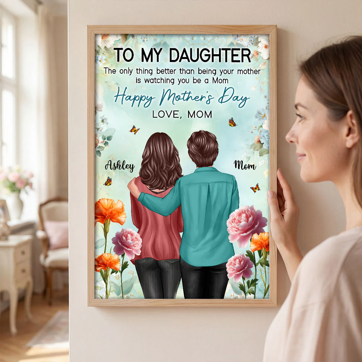 To My Daughter From Mom Birth Month Flower Happy Mother's Day Floral Green Tone - Personalized Poster - Image 4