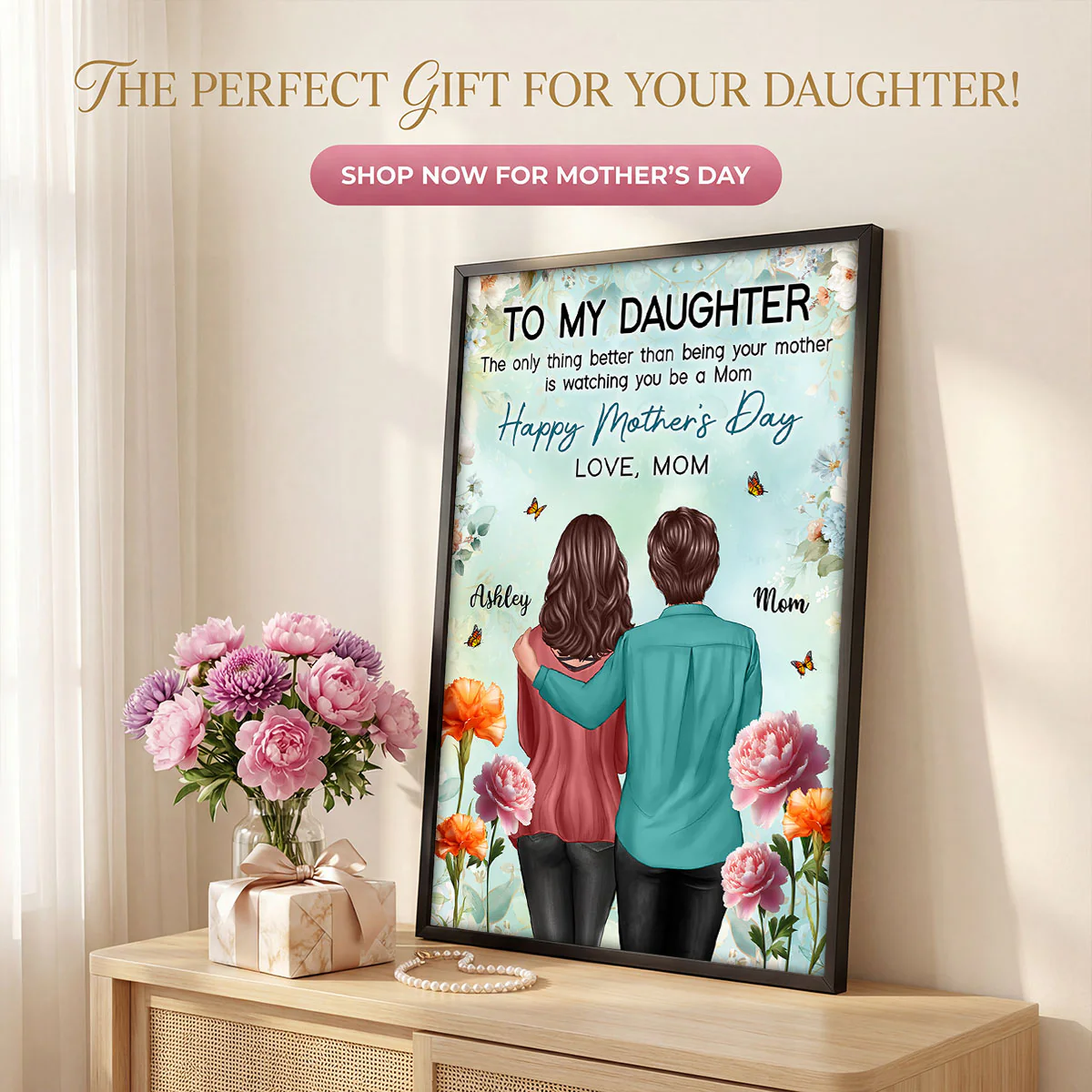 To My Daughter From Mom Birth Month Flower Happy Mother's Day Floral Green Tone - Personalized Poster - Image 8