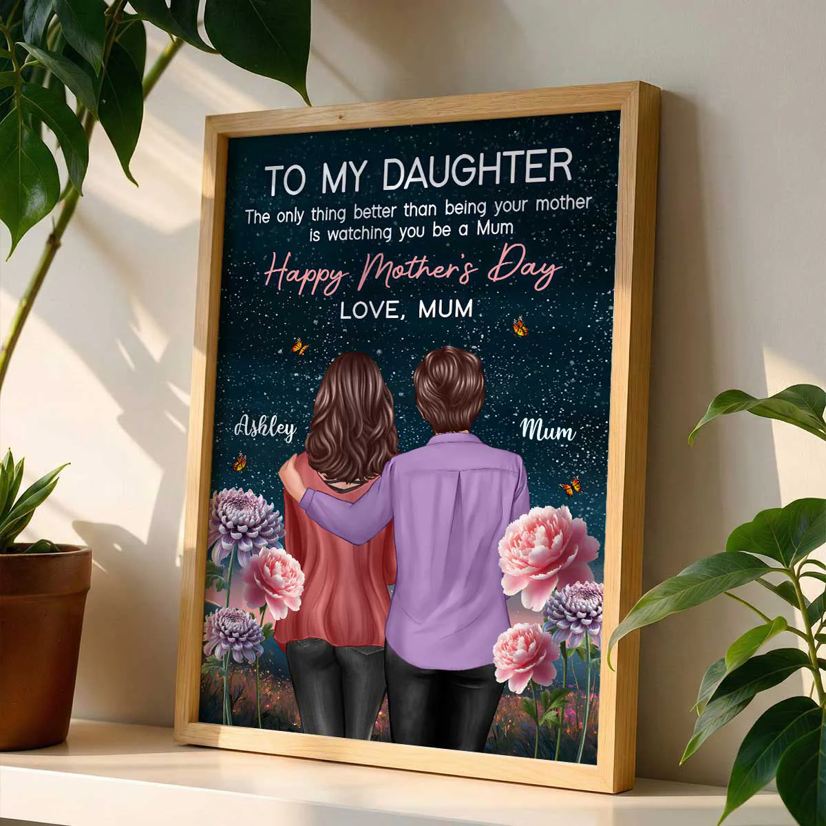 To My Daughter From Mum Happy Mother's Day Birth Flower Beautiful Hill At Night - Personalised Poster - Image 3