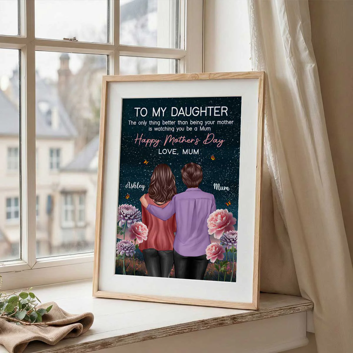 To My Daughter From Mum Happy Mother's Day Birth Flower Beautiful Hill At Night - Personalised Poster - Image 5