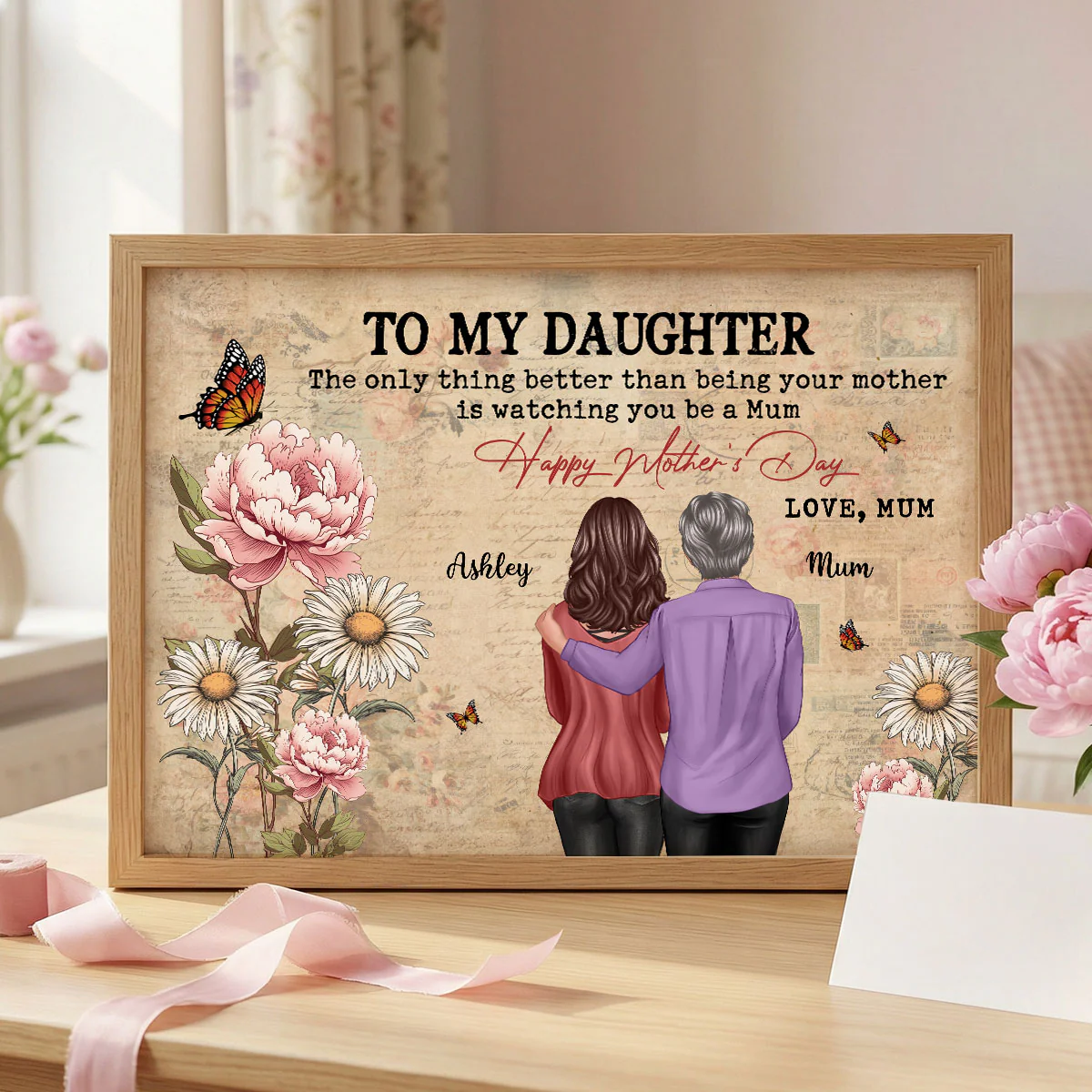 To My Daughter From Mum Vintage Floral Newspaper Birth Month Flower - Personalised Poster - UK Mother's Day - Image 4