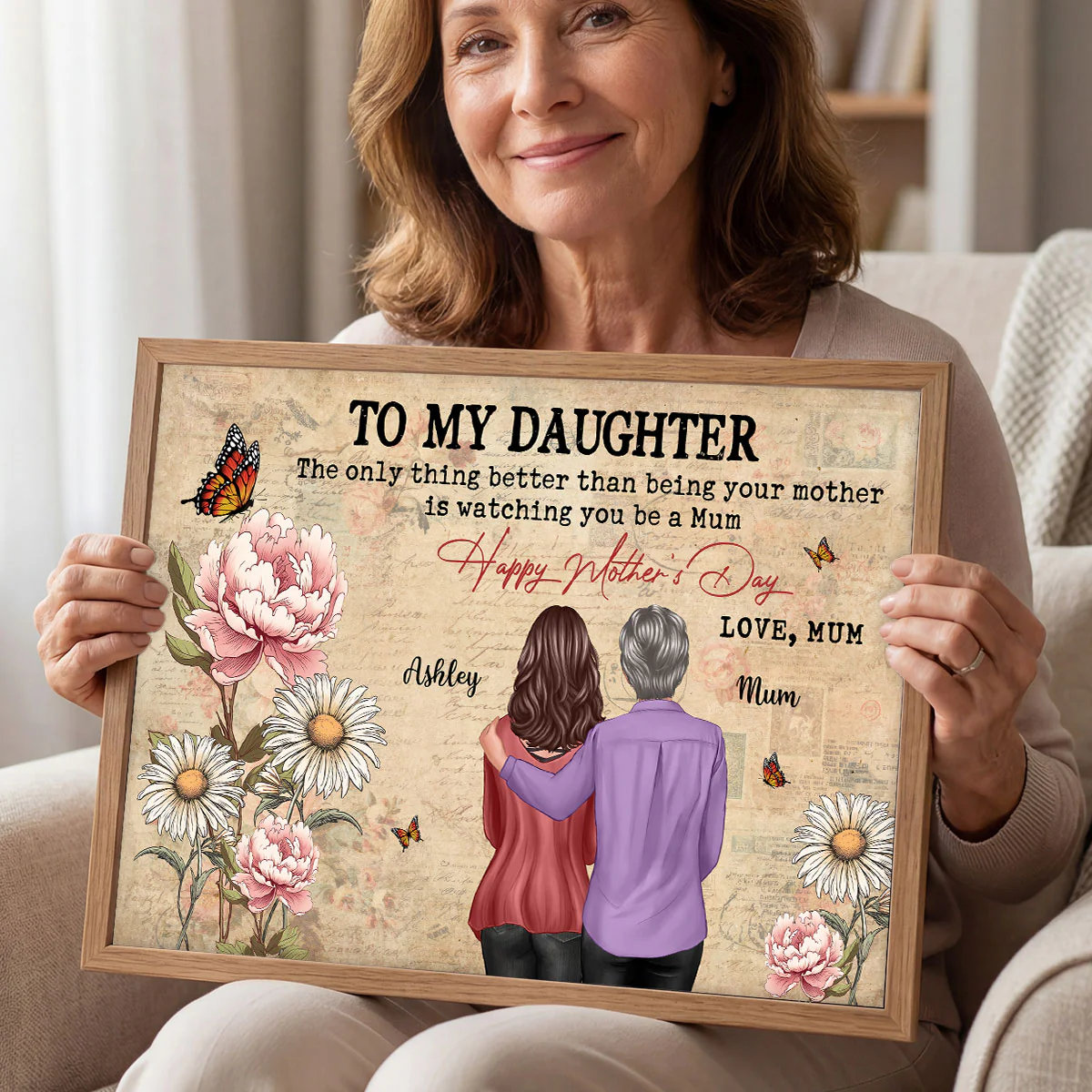 To My Daughter From Mum Vintage Floral Newspaper Birth Month Flower - Personalised Poster - UK Mother's Day - Image 5