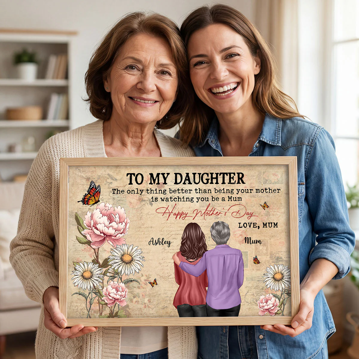 To My Daughter From Mum Vintage Floral Newspaper Birth Month Flower - Personalised Poster - UK Mother's Day - Image 6
