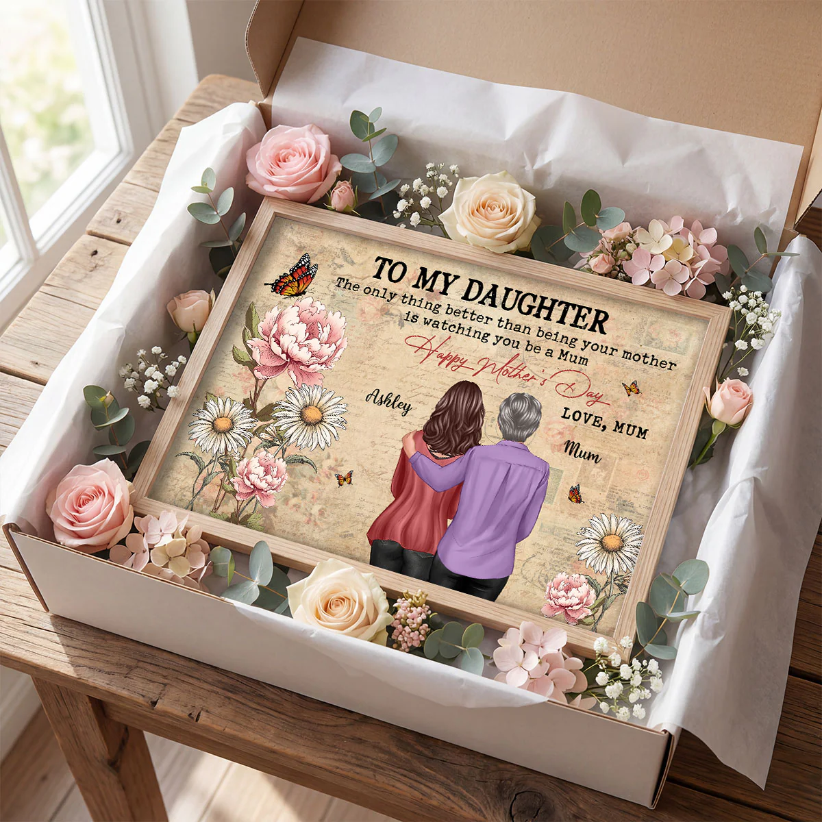 To My Daughter From Mum Vintage Floral Newspaper Birth Month Flower - Personalised Poster - UK Mother's Day - Image 7
