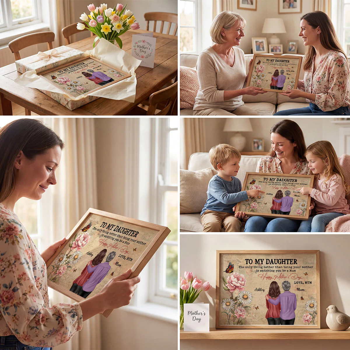 To My Daughter From Mum Vintage Floral Newspaper Birth Month Flower - Personalised Poster - UK Mother's Day - Image 8