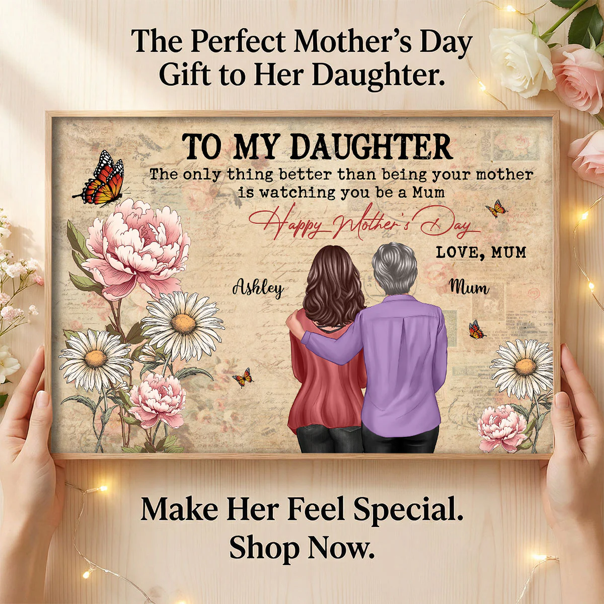 To My Daughter From Mum Vintage Floral Newspaper Birth Month Flower - Personalised Poster - UK Mother's Day - Image 9