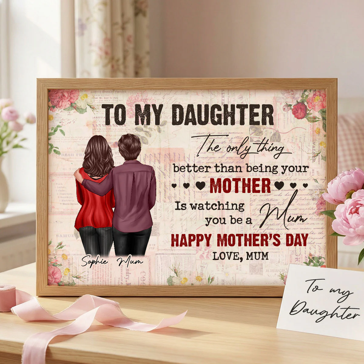 To My Daughter From Mum Vintage Floral Newspaper - Personalised Poster - UK Mother's Day - Image 5