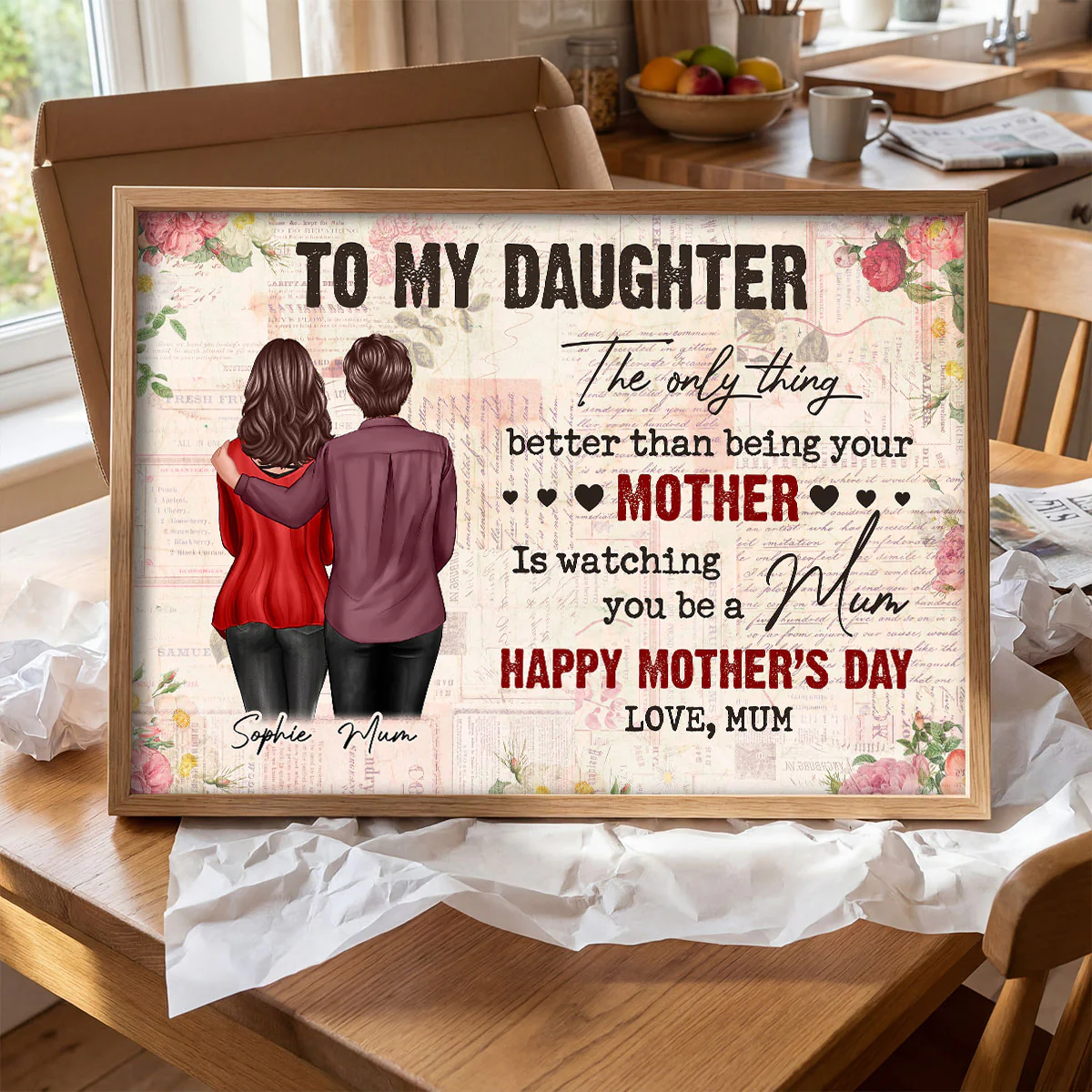 To My Daughter From Mum Vintage Floral Newspaper - Personalised Poster - UK Mother's Day - Image 6