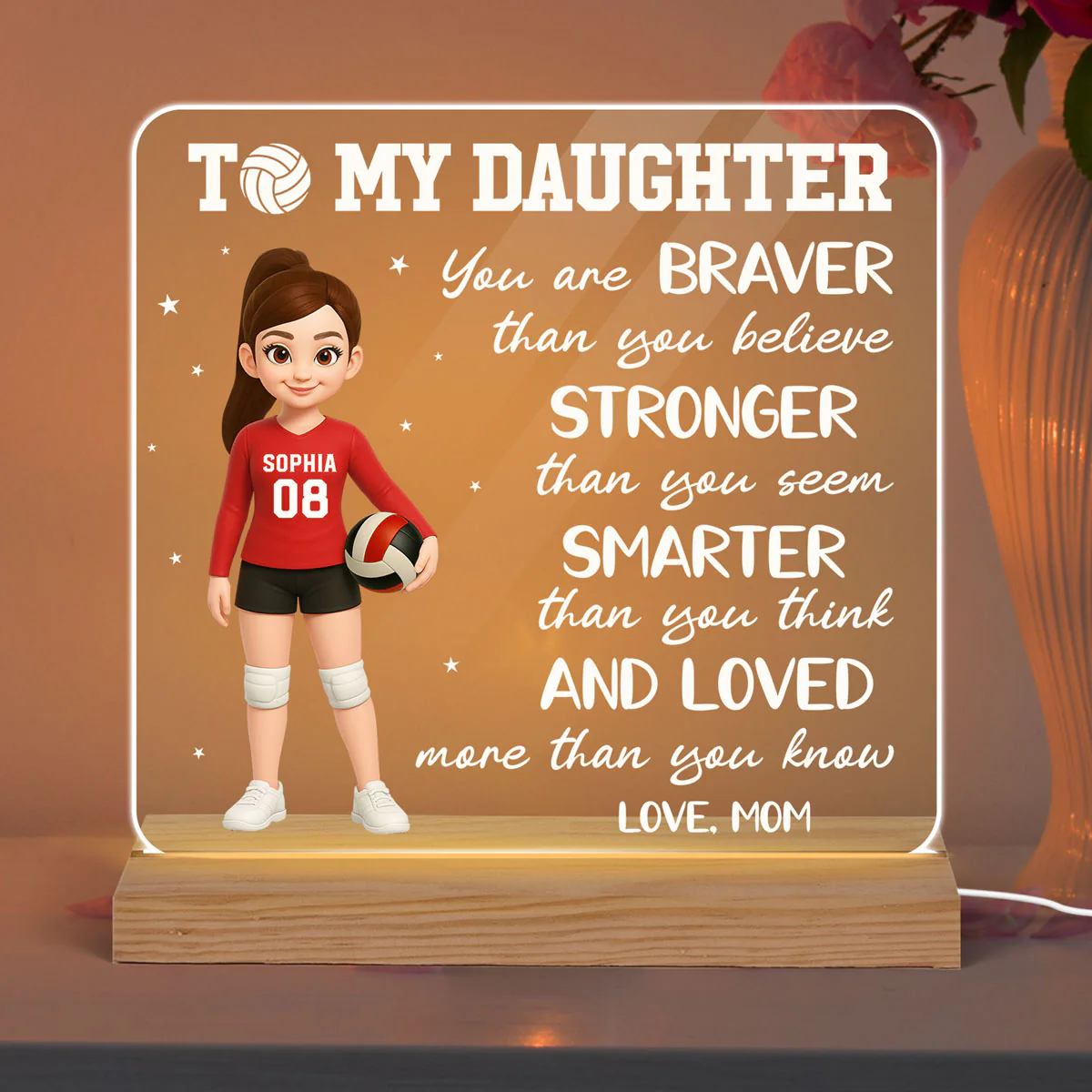 To My Daughter Granddaughter Volleyball Player You Are Braver Than You Think - Personalized Acrylic LED Night Light - Image 2