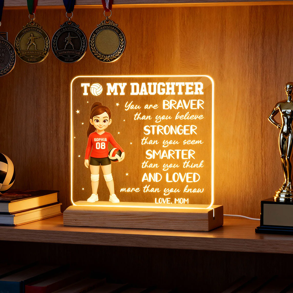To My Daughter Granddaughter Volleyball Player You Are Braver Than You Think - Personalized Acrylic LED Night Light - Image 3