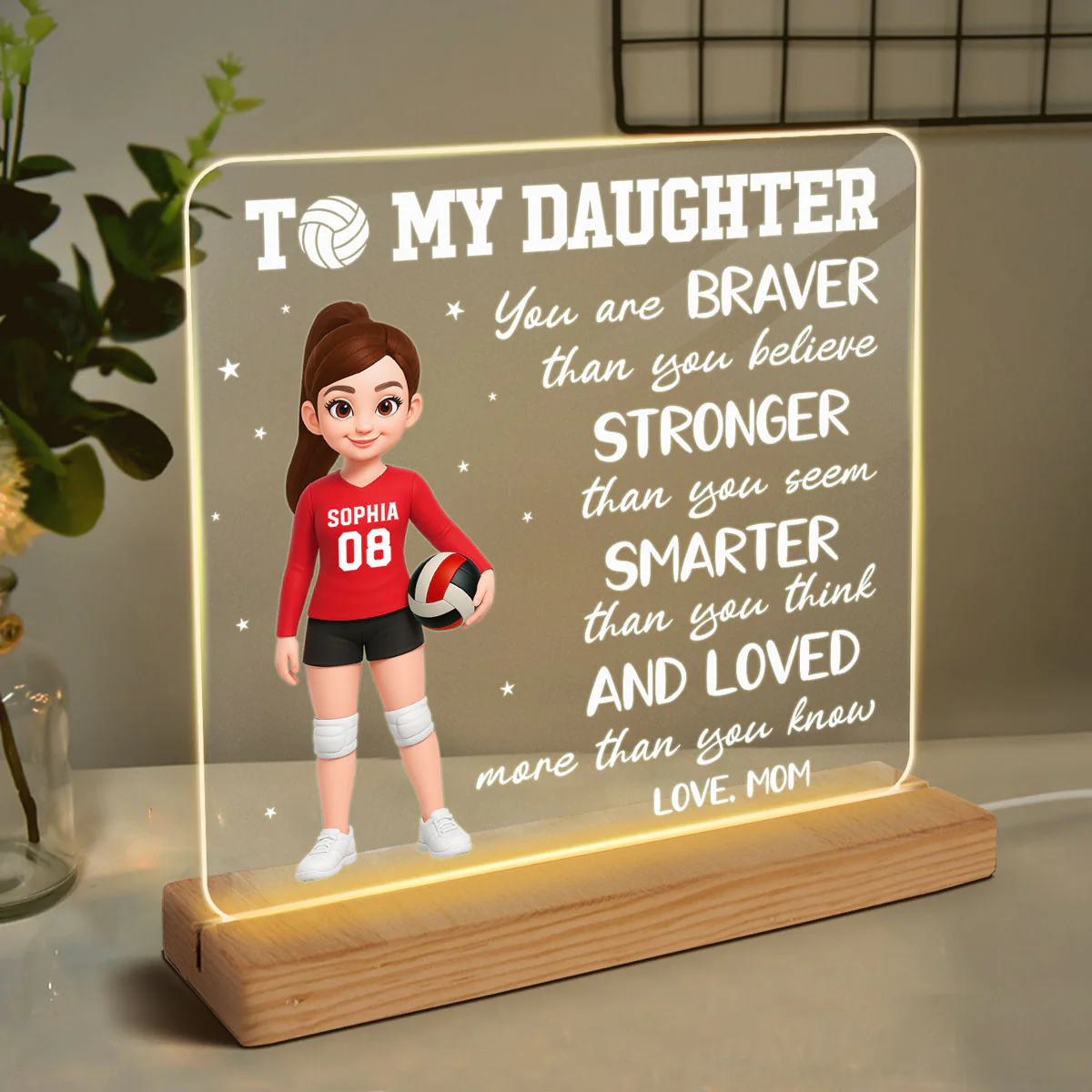 To My Daughter Granddaughter Volleyball Player You Are Braver Than You Think - Personalized Acrylic LED Night Light - Image 4