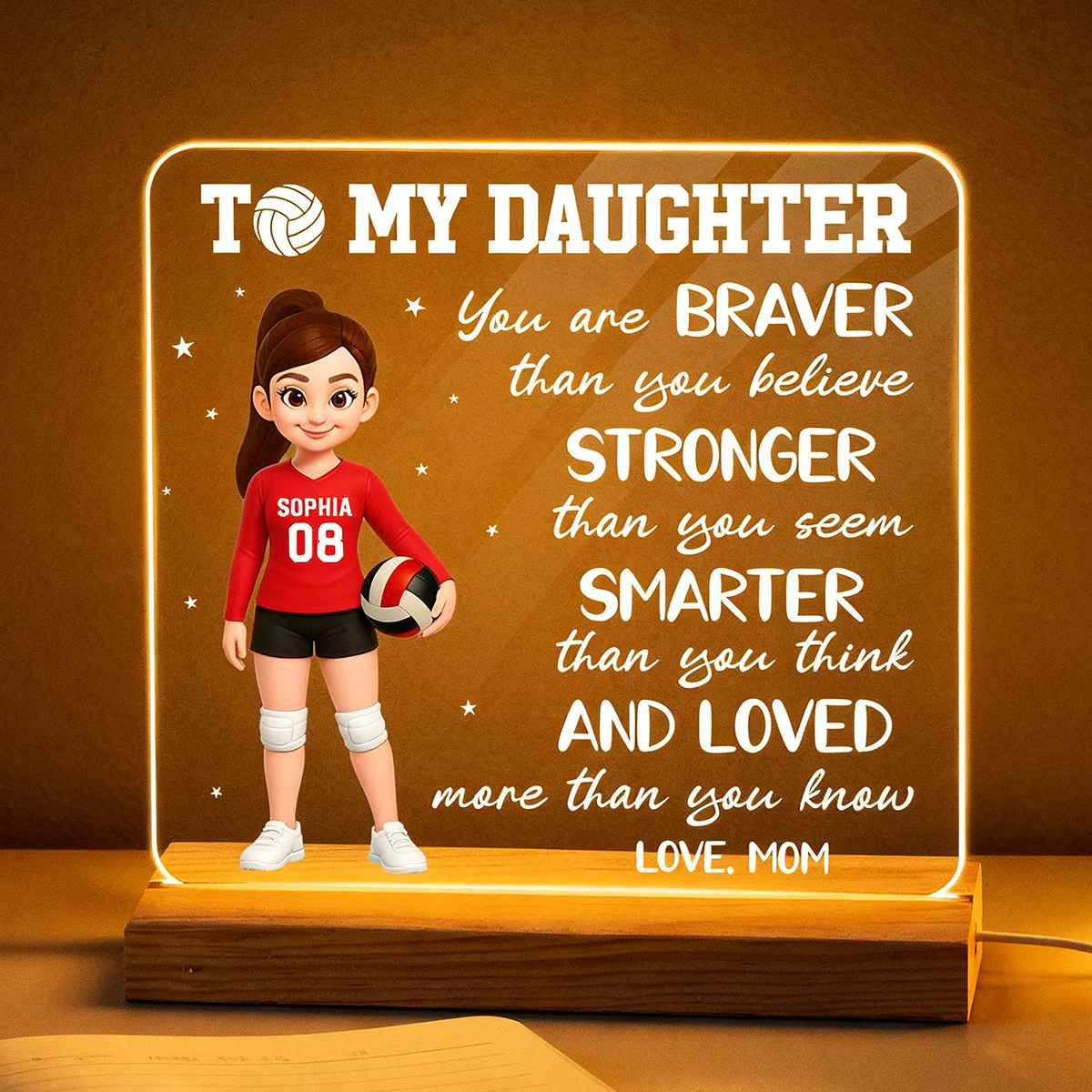To My Daughter Granddaughter Volleyball Player You Are Braver Than You Think - Personalized Acrylic LED Night Light - Image 5